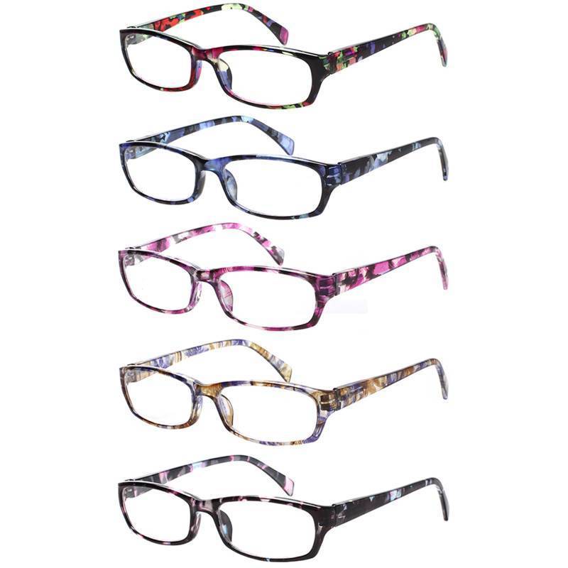 lot 32316 image: Kerecsen Reading Glasses 5 Pairs Fashion Ladies Readers Spring Hinge with Pattern Print Eyeglasses for Women (Mix Color -2, 1.00) - Retail $11