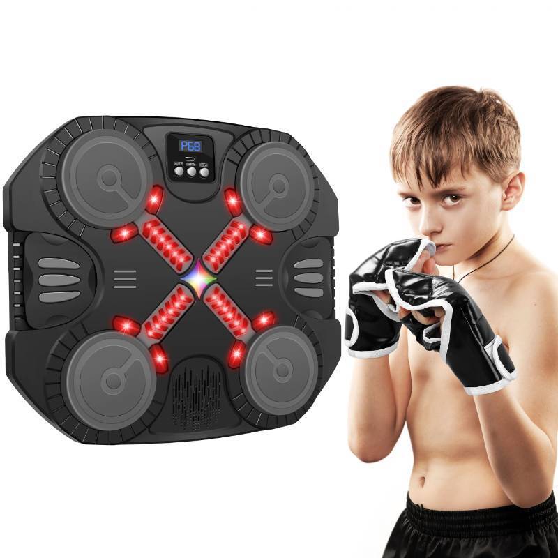 lot 48960 image: Music Boxing Machine Sport Toys for Kids,Wall Mounted Bluetooth Smart Punching Target,Training Pad Toy with Boxing Glove,Ideas Toys for Boys Girls Kids 3 4 5 6 7 8 9 10 11 12 Years Old (Black) - Retail $35