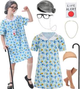 lot 22300 image: qnprt 100 Days of School Costume 100th Old Lady Costume for Kids Girls Grandma Dress Up,6 - Retail $16