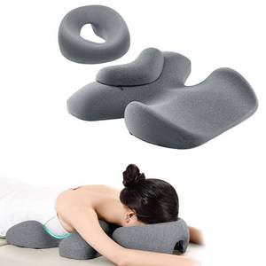 lot 22301 image: OSZZT Prone Massage Pillow, a Chest and face Support Sleep Pillow, is Suitable for Massage, SPA and Sleep. It Comes with a Removable and Washable Cover, a Non-Slip Bottom (Grey) - Retail $44