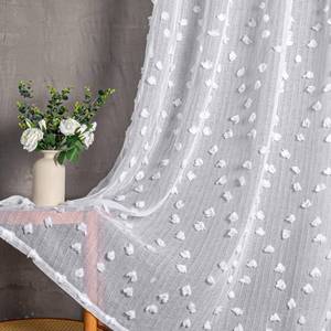 lot 22302 image: MYSKY HOME Pom Pom White Sheer Curtains for Bedroom Girls Room Curtains for Nursery Kids Light Filtering Boho Window Drapes, Rod Pocket, 52 x 95 Inches, 2 Panels - Retail $32