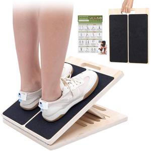 lot 22310 image: XCMVCN Slant Board for Calf Stretching, 5 Angle Portable Adjustable Calf Wooden Stretch Board with Training Poster, 300lb Weight Capacity for Ankle Heel Feet Leg Knees Physical Therapy Equipment - Retail $21