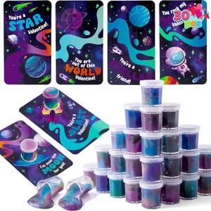 lot 22321 image: JOYIN 30 PCS Valentine Day Gift Cards with Galaxy Slime Stress Relief Fidget Toy for Kids Party Favor, Classroom Exchange Prizes, Exchange Gifts - Retail $28