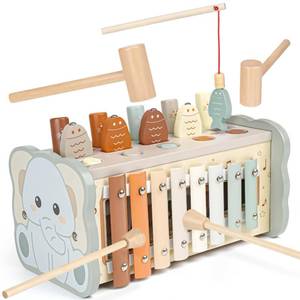 lot 22330 image: Joyreal Wooden Montessori Toys for 1 Year Old - Hammering Pounding Toy with Xylophone & Fishing Game - Educational Toddler Activities for 1 2 3 Year Old Christmas Birthday Gifts - Retail $25