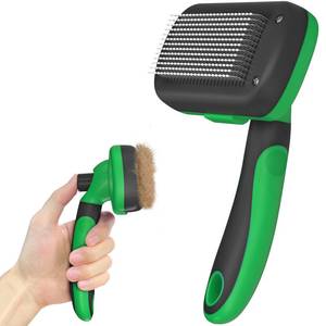 lot 22333 image: Dipoo Self Cleaning Deshedding Brush for Dogs & Cats - Skin Friendly Grooming Tool with Hair Removal for Haired Pets, Green - Retail $12