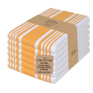 lot 22337 image: Urban Villa Kitchen Towels 100% Cotton Dish Towels for Kitchen(Set of 6)20x30 Dish Cloths Highly Absorbent Kitchen Linen Set with Hanging Loop Perfect for Drying Dishes Cleaning Towels-Yellow White - Retail $37