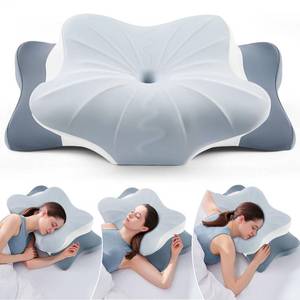 lot 22338 image: DONAMA Cervical Pillow for Neck and Shoulder Pain Relief, Cooling Contour Memory Foam Pillow, Dual-Height Ergonomic Neck Support Pillow for Side Back Stomach Sleepers with Removable Pillowcase - Retail $44