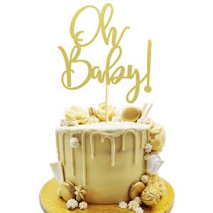 lot 31808 image: Arthsdite Oh Baby Cake Toppers Baby Shower Cake Picks for Celebrating Baby Shower Kids Birthday Party Decoration Supplies - Gold Glitter - Retail $6