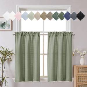 lot 31839 image: Chyhomenyc Bennet Light Green Kitchen Curtains Tier 36 Inch Length, Faux Linen Textured Small Cafe Curtains, Light Filtering Short Window Curtains for Porch Bathroom, 30x36 inch, 2 PCS - Retail $10