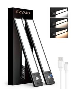 lot 31843 image: EZVALO Under Cabinet Lights, 1900mAh Rechargeable Motion Sensor Lights Indoor 3 Color Temps, 80 LED Closet Lights Wireless, Dimmable Under Counter Lights for Kitchen, Stairs, Hallway (2 Pack) - Retail $30