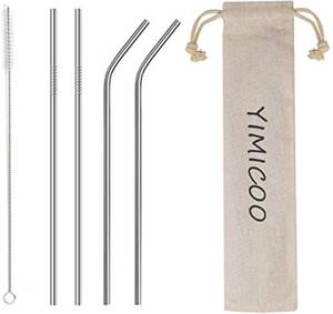 lot 31849 image: 4PCS Reusable Metal Straws,8.5 Stainless Steel Straws with Case -Cleaning Brush for 20 Oz for Tumblers (Silver)