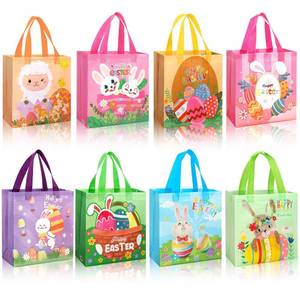 lot 31850 image: kaiolbly Easter Gift Bags, 8PCS Easter Non-woven Bags with Handle, Bunny Carrot Chick Gift Reusable Easter Goodie Bags, Easter Basket Container Tote Bags for Gifts Easter Eggs Hunt Party Supplies - Retail $7