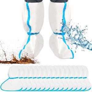 lot 31852 image: Heentan 8 Pairs Hazmat Boot and Shoe Covers Disposable Plastic Long Boot Covers Waterproof Rain Shoe for Men and Women, White - Retail $14