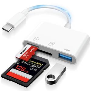 lot 31855 image: Denlane USB C SD Card Reader for iPhone 15-17, USB C to Micro SD Memory Card Adapter for iPadMac ProAir, USBCType C Camera Card Reader with USB A Port for iPhone 16 and More Android USBC Devices - Retail $7