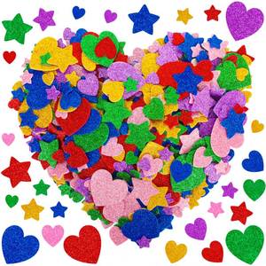 lot 31857 image: Foam Stickers, Colorful Heart Stickers Glitter Star Heart Stickers, Self Adhesive Arts Craft Mini Star Bulk for Valentine Crafts DIY Greeting Card Envelopes Scrapbooking - Retail $6