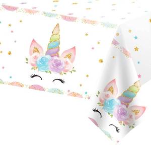 lot 31860 image: DaiUni 1PCS Unicorns Party Tablecloths for Birthday Decoration, Plastic Disposable Rectangle Table Covers for Kids Girls Birthday Baby Shower Party Supplies, 54 x 108 - Retail $5
