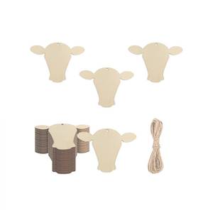 lot 31872 image: Mini Cow Head Wood DIY Crafts Cutouts Wooden Little Cow Head Shaped Hanging Ornaments with Hole Hemp Ropes Wood Tags for Baby Shower Wedding Birthday Christmas Party Farmhouse Decorations