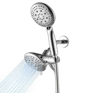 lot 45296 image: Cobbe Dual Shower Head Combo, 2-in-1 Water Saving System with 59-Inch Stainless Steel Hose, 1.8 GPM Rainfall and Handheld Spray, 3-Way Diverter with Anti-Swivel Lock Nut, Chrome - Retail $27