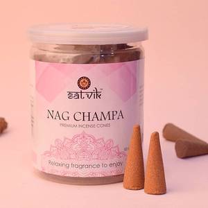 lot 45305 image: SATVIK 50 Pcs Nag Champa Natural Handmade Incense Cone with Aromatic Relaxing Fragrance Jumbo Size Cone Dhoop AgarbattiAggarbatti Incense Stick Flower Floral Dhop for Puja Pooja Mandir Puja Items - Retail $13