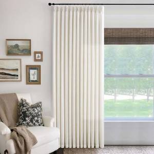 lot 45329 image: Pinch Pleat 84x96 Inch Linen Curtains for Living Room Divider Custom Pleated Drapes Hooks Rings Light Filtering Cream Ivory Curtain 96 Inch Length for Patio Sliding Door Ceiling Window 84 Inch Width - Retail $73