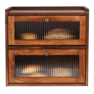 lot 45333 image: Sunhoo Bread Box for Kitchen Countertop Wooden Bread Storage Container Bin 2 Layer Breadbox Holder Large Capacity Keeper Vintage Farmhouse Food Organizer Pantry Shelf Acrylic Window (Brown) - Retail $54
