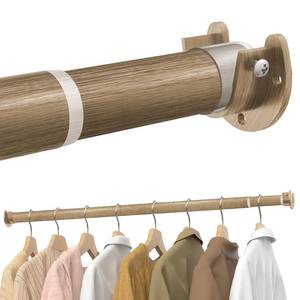 lot 45337 image: Supforce Closet Rods for Hanging Clothes, 17 to 54 Inches Stepless Adjustable Metal Closet Rod, 1.3 Inches Heavy Duty Clothes Hanging Rod for Closet Wardrobes Laundry RV(Wood Grain) - Retail $19