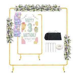 lot 45340 image: 6.6FTx6.6FT Square Balloon Arch Stand, Gold Metal Rectangular Wedding Arch Backdrop Stand for Parties, Background Arch Frame for Ceremony Birthday Party Anniversary Bridal Graduation Decoration - Retail $46