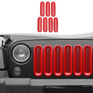 lot 45341 image: SQQP Mesh Grill Insert Grille Inserts Cover Fit for 2007-2018 Jeep Wrangler JK JKU(Red) - Retail $20