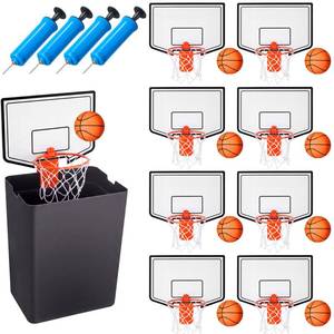 lot 45363 image: Liliful 8 Pack Indoor Trash Can Basketball Set, Including 8 Clip on Hoop with Backboard, 8 Inflatable Ball and 4 Pump, Fun Indoor Basketball Game Office Stress Relief Toy Funny Birthday Gifts - Retail $42