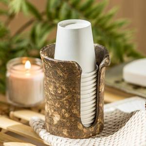 lot 45366 image: YHOJOY Ceramic Bathroom Cup Dispenser, 3 Oz Mouthwash Cup Dispenser Bathroom Cup Holder for Dixie Cups Rising Cups, Small Disposable Paper Cup Holders, Brown - Retail $13