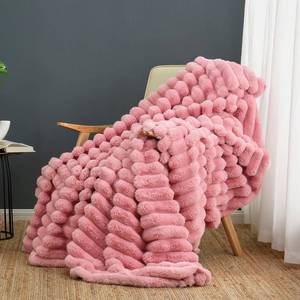 lot 45373 image: Cozy Bliss Faux Fur Throw Blanket for Couch, Cozy Warm Plush Striped Blanket for Sofa Bedroom Living Room, 50  60 Inches Hot Pink - Retail $30