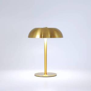 lot 45374 image: JHWDHD Portable LED Mushroom Table Lamp, 8.46 Metal Small Cordless Desk Night Light with 5200mAh Rechargeable Battery, Stepless Dimming Lamp with 3 Colors for BedroomBarCoffee Shop (Gold) - Retail $26