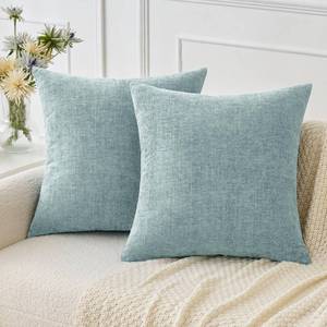 lot 45383 image: MIULEE Pack of 2 Light Blue Throw Pillow Covers 18x18 Inch Soft Chenille Pillow Covers for Sofa Living Room Spring Home Decor Couch Solid Dyed Cases - Retail $20