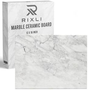 lot 62040 image: Kitchen Marble Stone Cutting Board - Marble Cutting & Charcuterie Board of 16 x 12 x 0.6 Inches, Non Slip Scratch Resistant Pastry Tray, Rectangular Serving & Chopping Slab for Countertop - White - Retail $45