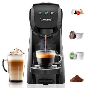 lot 62046 image: Warriors1 Mini Coffee Maker for Keurig K Cup, Espresso Machine for Nespresso Original, Dolce Gusto Pods, Ground Coffee, 20 Bar Coffee Machine fits kitchens, apartments, dorms, RVs, 28 oz Reservoir - Retail $130