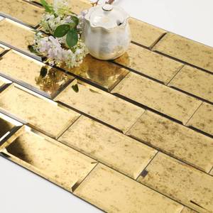 lot 62049 image: Diflart Peel and Stick Beveled MirrorTile, Light Antique with Gold, 3x6 Inch, Mirror Backsplash for Kitchen Bar Bathroom Wall Tile (5 Sq.ft, 40 Pcs) - Retail $63