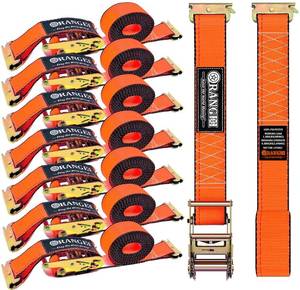 lot 62050 image: ORANGEE 8 Pack 15FT x 2IN E Track Ratchet Strap 4500lb Breaking Strength for Container, Cargo Vans, Trailer Load Hi Visible Neon Orange Color - Retail $65