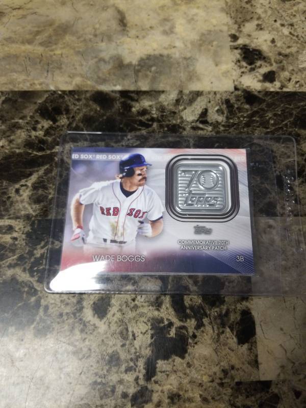 lot 339 image: 2021 Topps 70th Anniversary Logo Patch Wade Boggs Boston Red Sox Baseball Card
