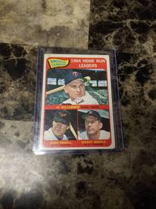 lot 621 image: 1965 Topps AL HR Leaders H. Killebrew Boog Powell Mickey Mantle Baseball Card