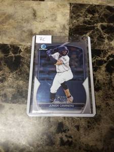 lot 629 image: 2023 Topps Bowman Chrome Junior Caminero Tampa Bay Rays Rookie Baseball Card