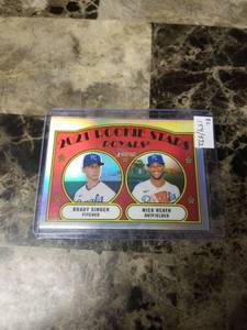 lot 635 image: 2021 Topps Heritage Rookie Stars Brady Singer Nick Heath Kansas City Royals Rookie Baseball Card 154572