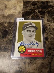 lot 700 image: 1953 Topps Johnny Pesky Detroit Tigers Autographed Baseball Card