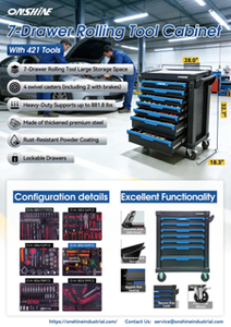 lot 9060 image: Onshine 7-Drawer Rolling Tool Cabinet With 421 Tools  OSTC-7-421