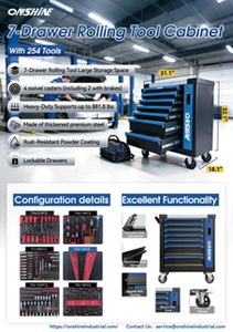 lot 9062 image: Onshine 7-Drawer Rolling Tool Cabinet With 254 Tools  OSTC-7-254