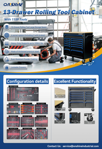 lot 9065 image: Onshine 13-Drawer Rolling Tool Cabinet With 1159 Tools  OSTC-13-1159