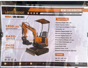 lot 2437 image: Unused Landhonor Mini Excavator   LHR-ME10X1