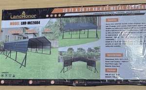 lot 2718 image: Unused Landhonor 20 x 20 x 8.4 Ft Metal Carport  MC2084
