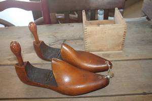 lot 4825 image: Antique Wood Shoe Stretchers & Wooden Box
