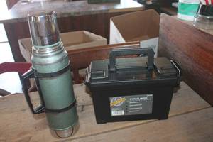 lot 4782 image: Vtg. Metal Thermos & New Field Box