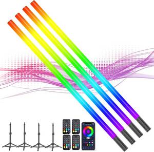 lot 161425 image: 4 Pack RGB Tube Light with Tripod, Battery Powered 18W 4ft LED Video Light, Portable Handheld Color Neon Lights Bar for Photography Studio DJ Dance Photo Booth Lighting Party Lights Stick